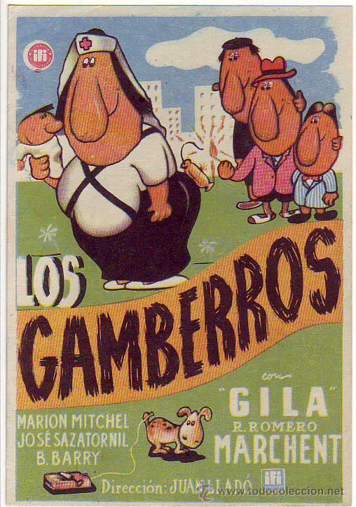 Folhetos de m&atilde;o de filmes antigos de cinema: los gamberros - gila - r. romero marchent