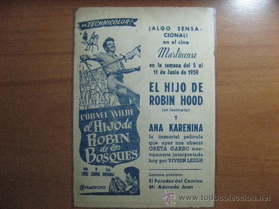 Cine: PROGRAMA DE MANO,EL HIJO DE ROBIN DE LOS BOSQUES. PUBLICIDAD AL DORSO. - Foto 2
