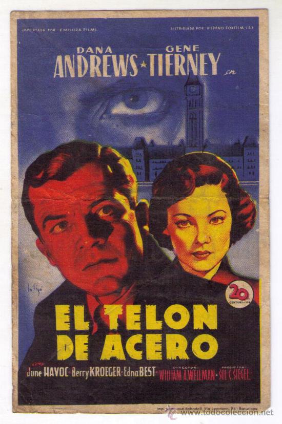 Cinema: EL TELON DE ACERO - DANA ANDREWS - A&Ntilde;O 1948 - CON PUBLICIDAD EN CINEMAS LA RAMBLA Y PRINCIPAL