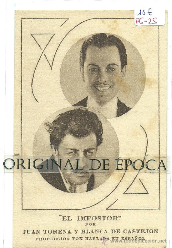 Foglietti di film di film antichi di cinema: (PG-25)PROGRAMA DE CINE EL IMPOSTOR A&Ntilde;OS 30