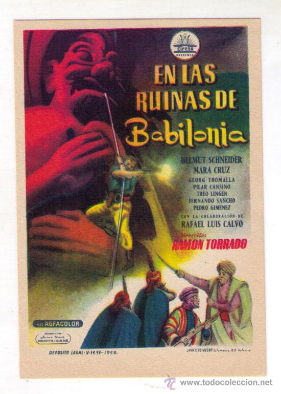 Folhetos de m&atilde;o de filmes antigos de cinema: EN LAS RUINAS DE BABILONIA - HELMUT SCHNEIDER - A&Ntilde;O 1959 - SIN PUBLICIDAD