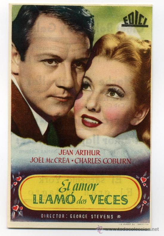 Foglietti di film di film antichi di cinema: EL AMOR LLAMO DOS VECES, con Jean Arthur.