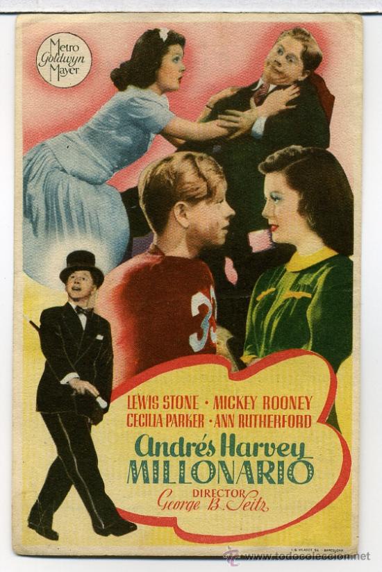 Flyers Publicitaires de Films Anciens: ANDRES HARVEY MILLONARIO, con Mickey Rooney.