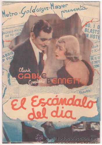 Cine: PTCC 308 EL ESCANDALO DEL DIA PROGRAMA TRIPTICO MGM CLARK GABLE CONSTANCE BENNETT - Foto 1