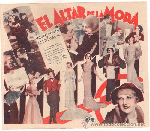 Cine: PTCC 321 EL ALTAR DE LA MODA PROGRAMA DOBLE WARNER WILLIAM POWELL BETTE DAVIS - Foto 2