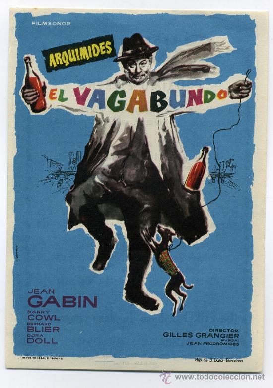 Folhetos de m&atilde;o de filmes antigos de cinema: ARQUIMEDES EL VAGABUNDO, con Jean Gabin.