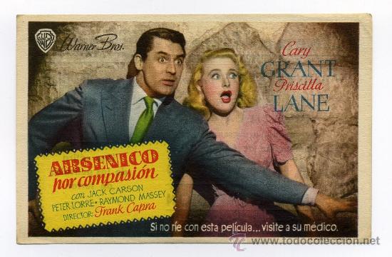 Folhetos de m&atilde;o de filmes antigos de cinema: ARSENICO POR COMPASION, con Cary Grant.