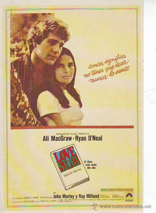 Folhetos de m&atilde;o de filmes antigos de cinema: love story