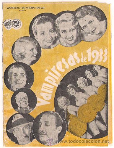 Cine: PTCC 515 VAMPIRESAS DE 1933 PROGRAMA DOBLE WARNER JOAN BLONDELL RUBY KEELER DICK POWELL - Foto 1