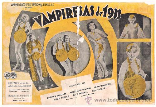 Cine: PTCC 515 VAMPIRESAS DE 1933 PROGRAMA DOBLE WARNER JOAN BLONDELL RUBY KEELER DICK POWELL - Foto 2
