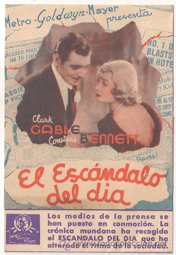 Cine: PTCC 311 EL ESCANDALO DEL DIA PROGRAMA TRIPTICO MGM CLARK GABLE CONSTANCE BENNETT - Foto 1