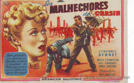 Folhetos de m&atilde;o de filmes antigos de cinema: los malhechores de carsin