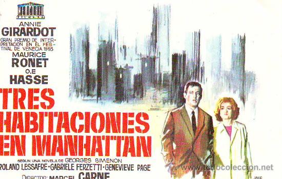 Folhetos de m&atilde;o de filmes antigos de cinema: tres habitaciones en manhattan