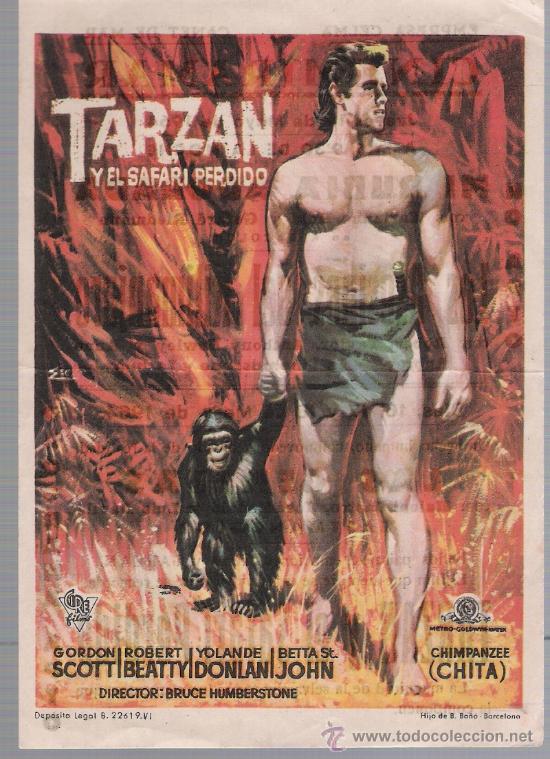 Folhetos de m&atilde;o de filmes antigos de cinema: Tarz&aacute;n y el Safari Perdido. Sencillo de Cire films. Cine Miramar - Canet de Mar 1964.