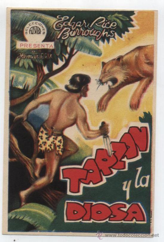 Folhetos de m&atilde;o de filmes antigos de cinema: Tarz&aacute;n y la diosa. Sencillo de Selecciones Fuster.