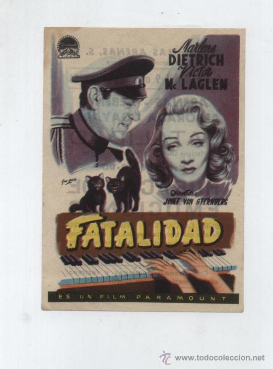 Cine: Fatalidad. Sencillo de Paramount.  Cines Arenas y Albeniz  1956.