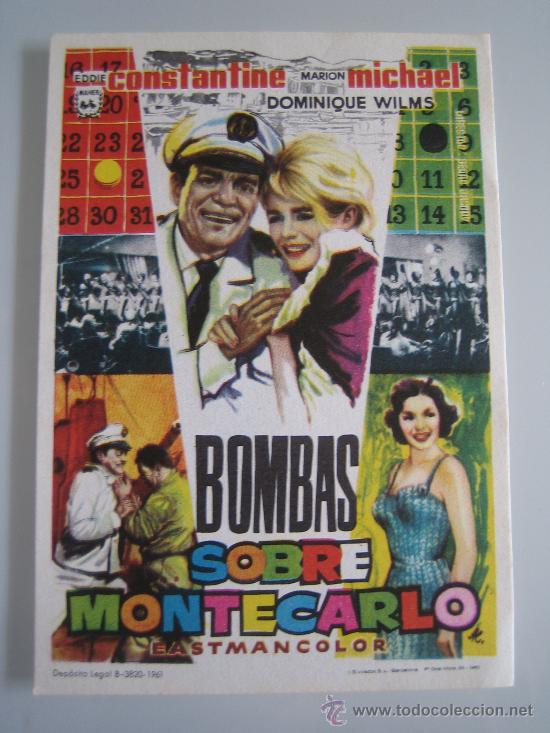 Cinema: bombas sobre montecarlo eddie constantine mahier - folleto de mano original estreno