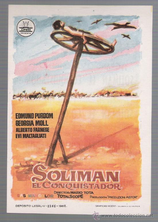 Cine: Soliman el Conquistador. Sencillo de Cifesa.  Teatro Cerevantes - M&aacute;laga 1965.  &iexcl;IMPECABLE!