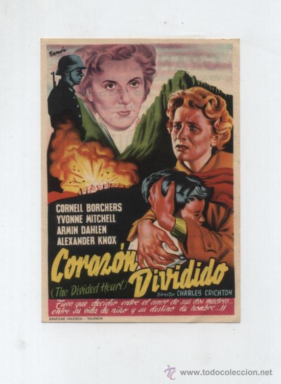 Foglietti di film di film antichi di cinema: Coraz&oacute;n Dividido. Sencillo sin marca de siatribuidora.  Gran Cinema - Santander.