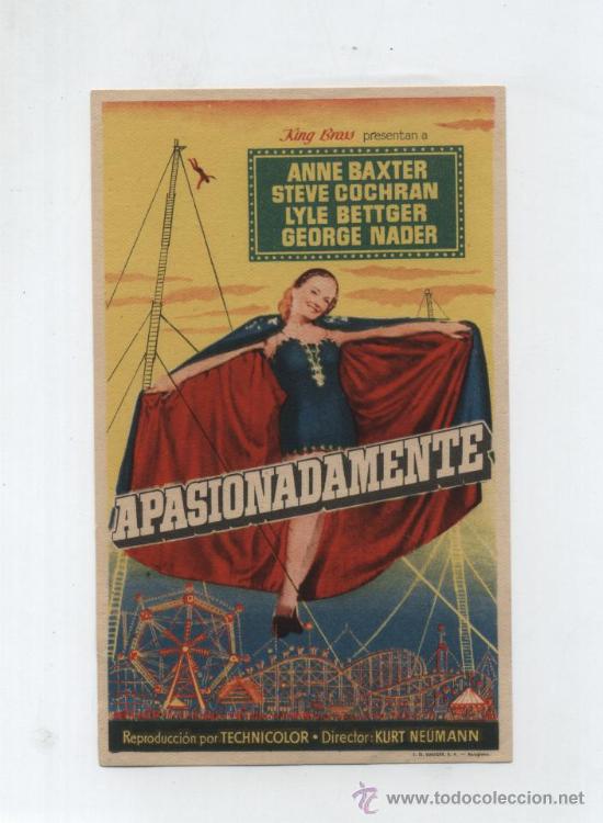 Foglietti di film di film antichi di cinema: Apasionadamente. Programa sencillo.