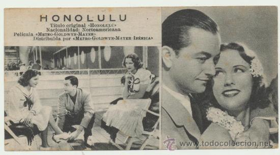 Cine: Honolulu. Tarjeta ficha de MGM. - Foto 1
