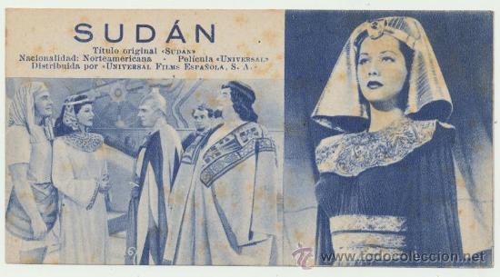 Cine: Sud&aacute;n. Tarjeta ficha de Universal. - Foto 1