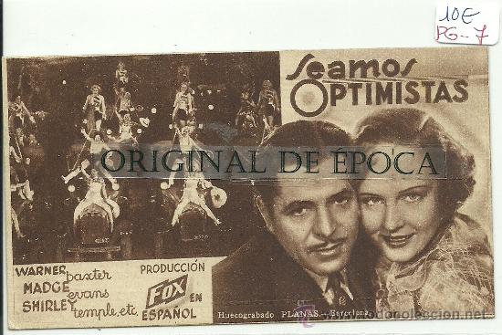 Cine: (PG-7)PROGRAMA DE CINE A&Ntilde;OS 30 - SEAMOS OPTIMISTAS