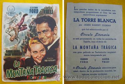  Foglietti di film di film antichi di cinema: LA MONTA&Ntilde;A M&Aacute;GICA - Original &eacute;poca. Dise&ntilde;o dibujo JANO. Glenn Ford, Alida Valli, &hellip;Dir Ted Tetzlaff.