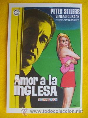 Foglietti di film di film antichi di cinema: AMOR A LA INGLESA. Dibujo de JANO. Peter Sellers, Sinead Cusack, &hellip;dir Alvin Rakoff.