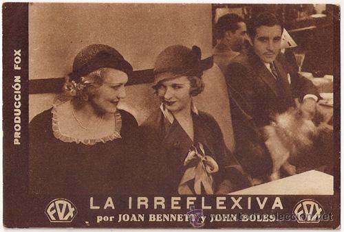 Cine: PTCC 311 LA IRREFLEXIVA PROGRAMA TARJETA FOX JOAN BENNETT JOHN BOLES D - Foto 1