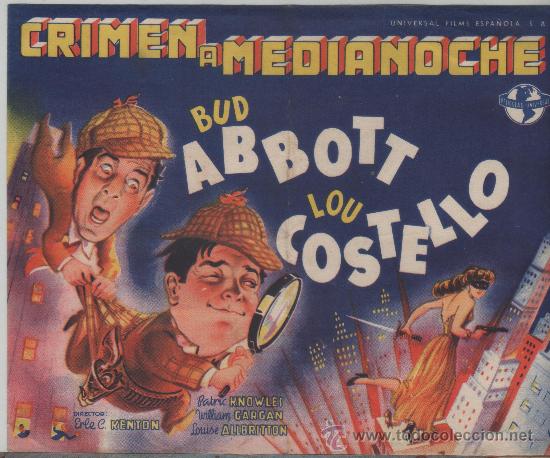 Cine: Programa de Mano CRIMEN A MEDIANOCHE (Abbot y Costello) - Foto 1