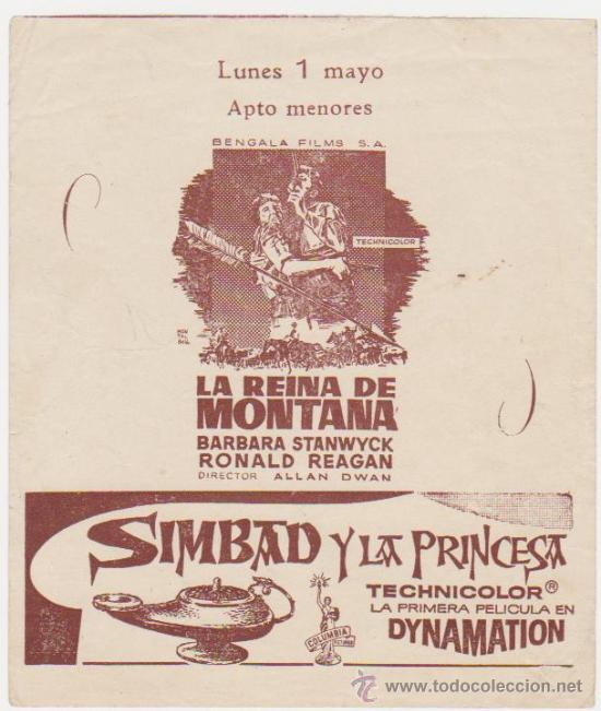 Cine: La Reina de Montana y Simbada y la Princesa. Programa local.