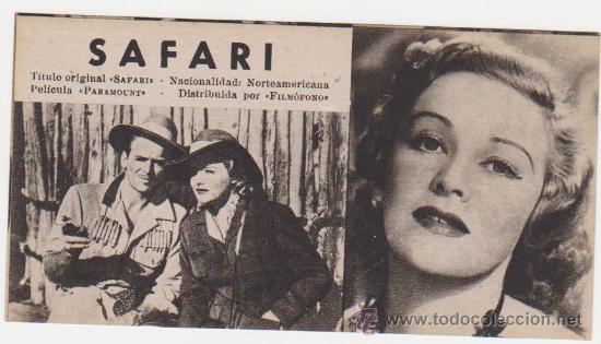 Kino: Safari. Tarjeta ficha de Film&oacute;fono.