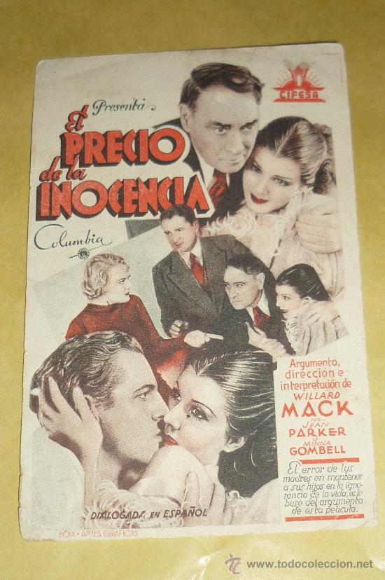 Cinema: .EL PRECIO DE LA INOCENCIA PROGRAMA TARJETA CIFESA WILLARD MACK JEAN PARKER BETTY GRABLE