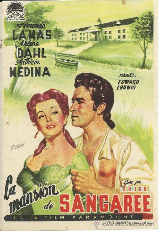 Folhetos de m&atilde;o de filmes antigos de cinema: LA MANSION DE SANGAREE