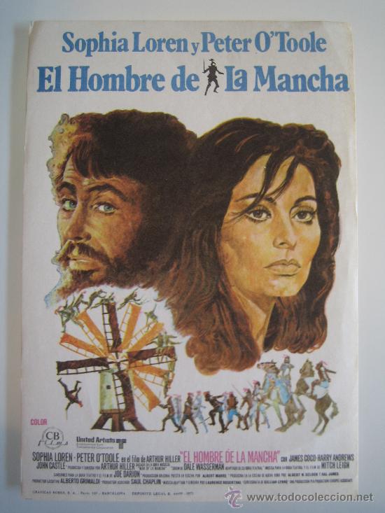 Cine: el hombre de la mancha sofia loren peter o'toole cb films- folleto de mano original estreno quijote