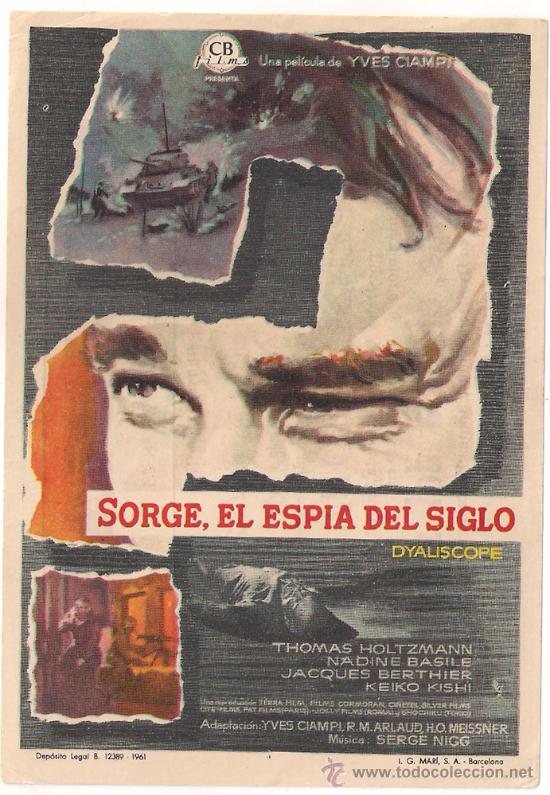 Cine: SORGE EL ESPIA DEL SIGLO PROGRAMA SENCILLO CB MARIO ADORF - Foto 1