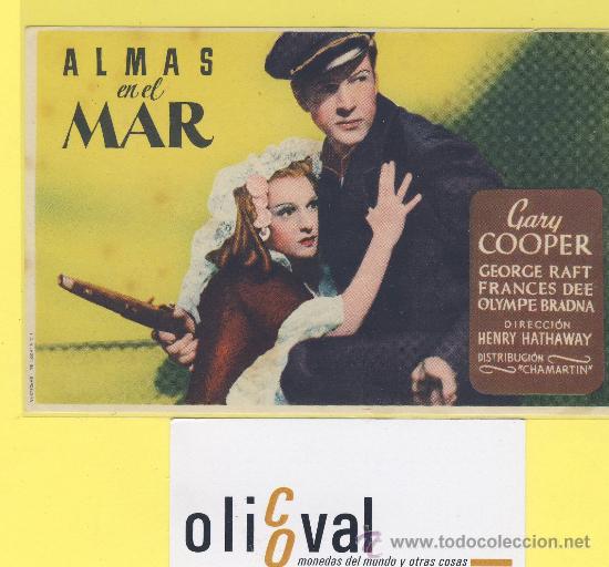 Cine: Programa de mano almas en el mar  gary cooper  george raft  frances dee 135 x 90 mm chamartin