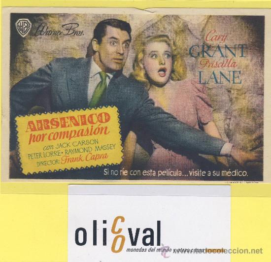 Cine: Programa de mano  arsenico por compasion cary grant priscilla lane   135 x 90 mmwarner bros