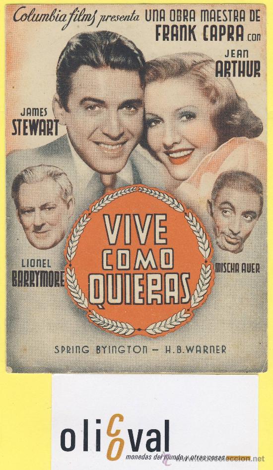Cine: Cartelera  mano  vive como quiras james stewart jean artur h.b.warner  columbias