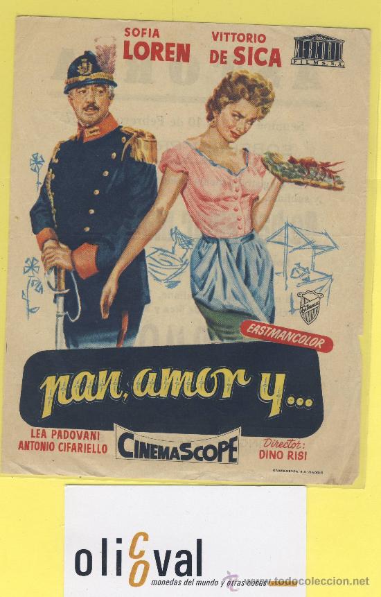 Cine: Cartelera  mano  155 x 120  pa amor y ,,, sofia loren y vittorio de sica  dino rosi  mercurio