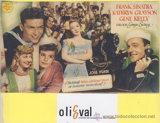 Cine: Cartelera  mano  doble 120  x 210 levando anclas frank sinatra kathryn grayson gehe kelly  metro