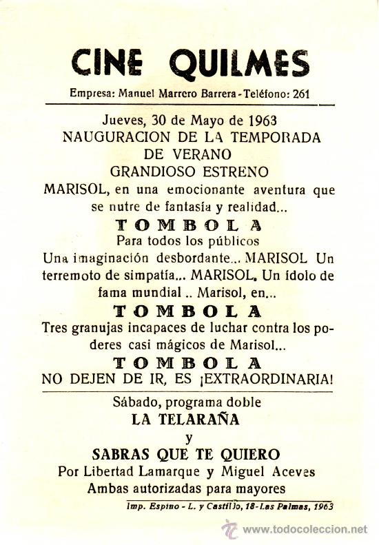 Cine: TOMBOLA. MARISOL. A&Ntilde;O 1962 PROGRAMAS DE CINE- &iexcl;COLECCIONALOS! - Foto 2