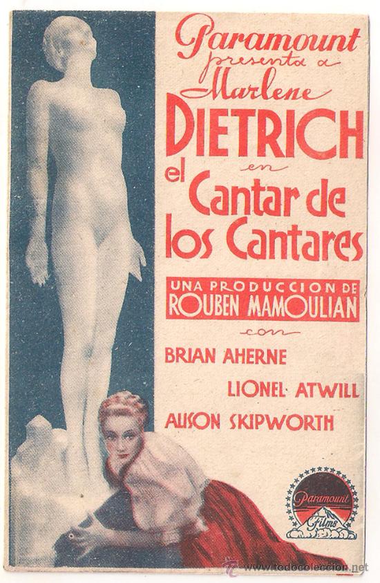 Cine: PTCC 318 EL CANTAR DE LOS CANTARES PROGRAMA DOBLE PARAMOUNT MARLENE DIETRICH - Foto 1