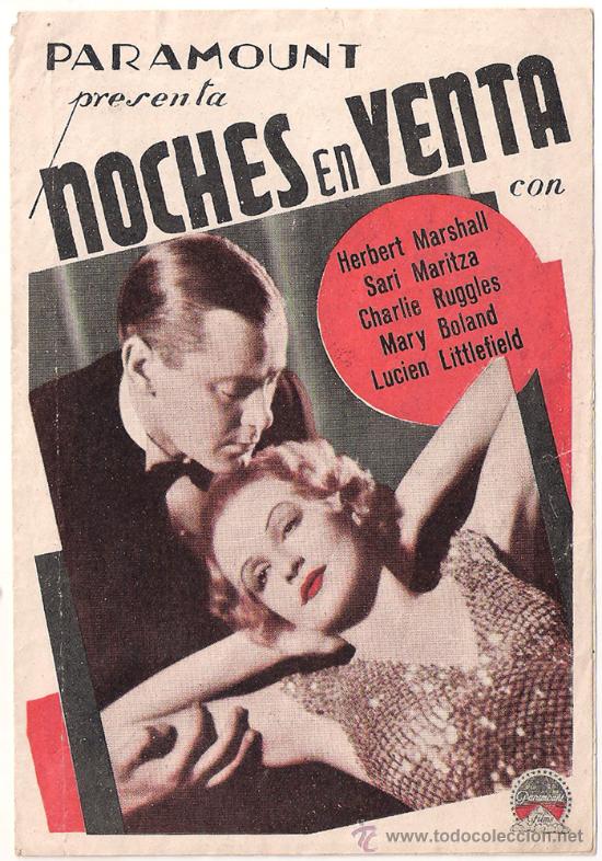 Cine: PTCC 413 NOCHES EN VENTA PROGRAMA DOBLE PARAMOUNT HERBERT MARSHALL SARI MARITZA MARY BOLAND - Foto 1