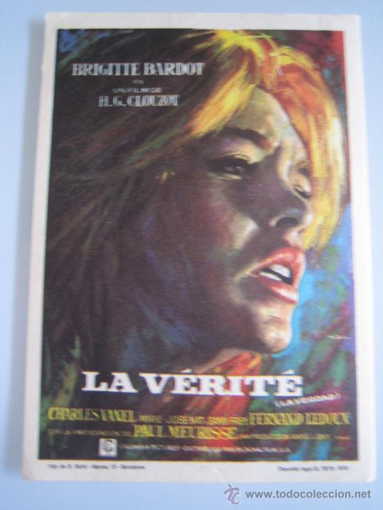 Cine: la verite brigitte bardot marie jose nat h g clouzot mac - folleto de mano original del estreno