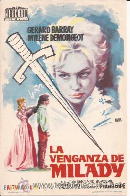Kino: FOLLETO O PROGRAMA DE MANO LA VENGANZA DE MILADY, DE 1962, SIN PUBLICIDAD