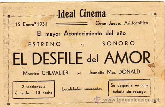 Cine: Ideal cinem. enero 1931. El desfile del amor. programa de mano. - Foto 2