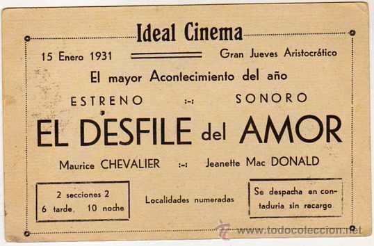 Cine: Ideal cinema. enero 1931. El desfile del amor. programa de mano. - Foto 2
