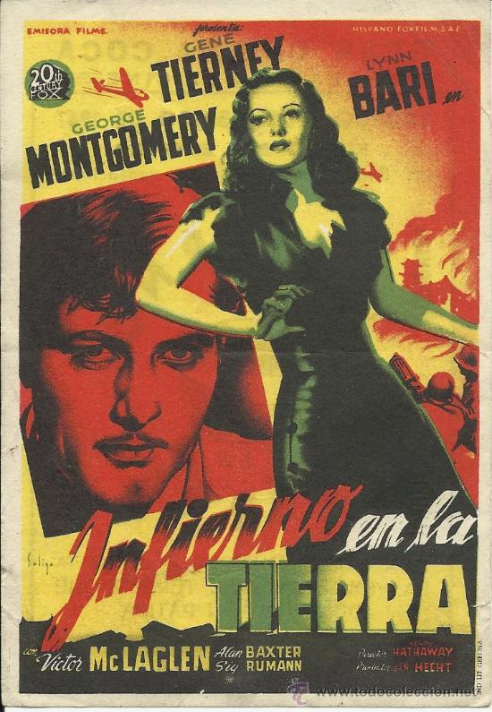 Cine: INFIERNO EN LA TIERRA CON PUBLICIDAD GRAN CINE COCA DE VALLADOLID